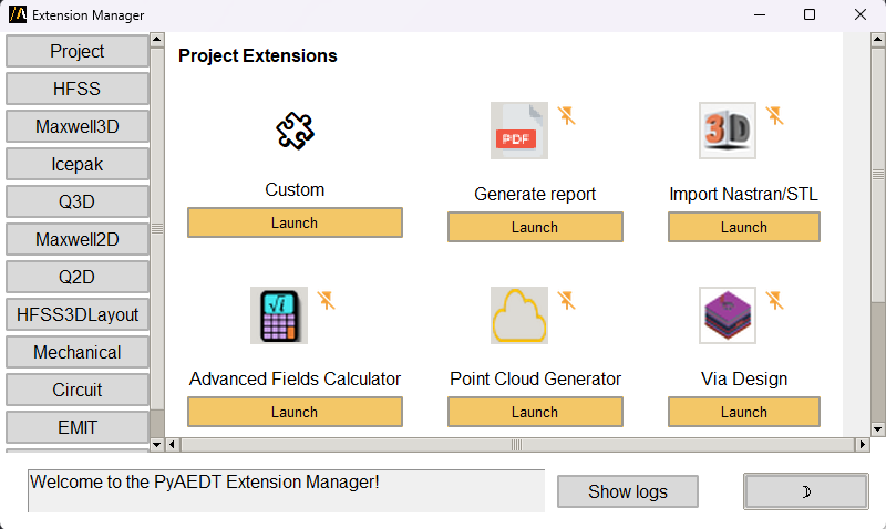 PyAEDT toolkit manager 1