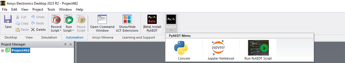 PyAEDT toolkit buttons available in AEDT 2023.2 after batch run