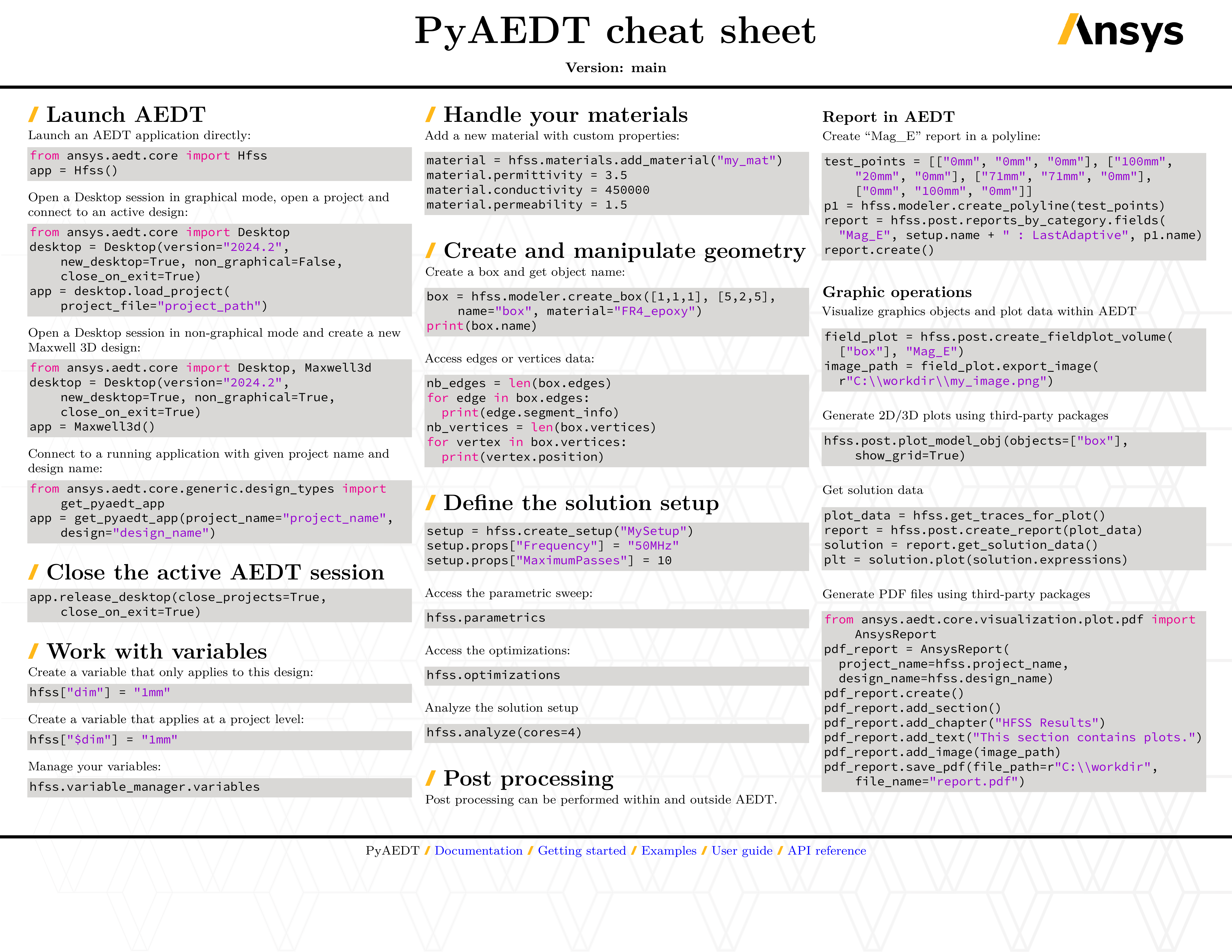 PyAEDT cheat sheet